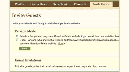 Invite Guests Share your website with your friends and family